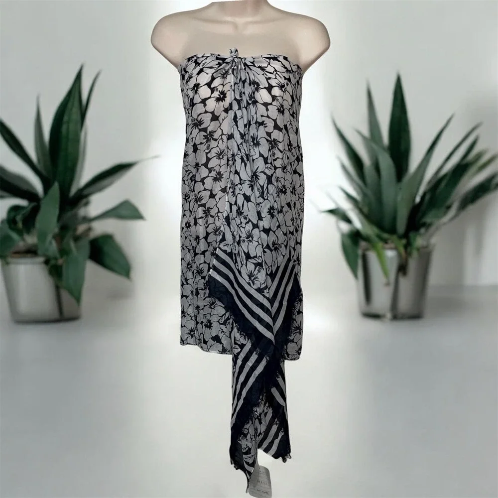 ALLIANCE‎ deep navy white hibiscus floral Scarf Wrap Shawl Modal Lightweight